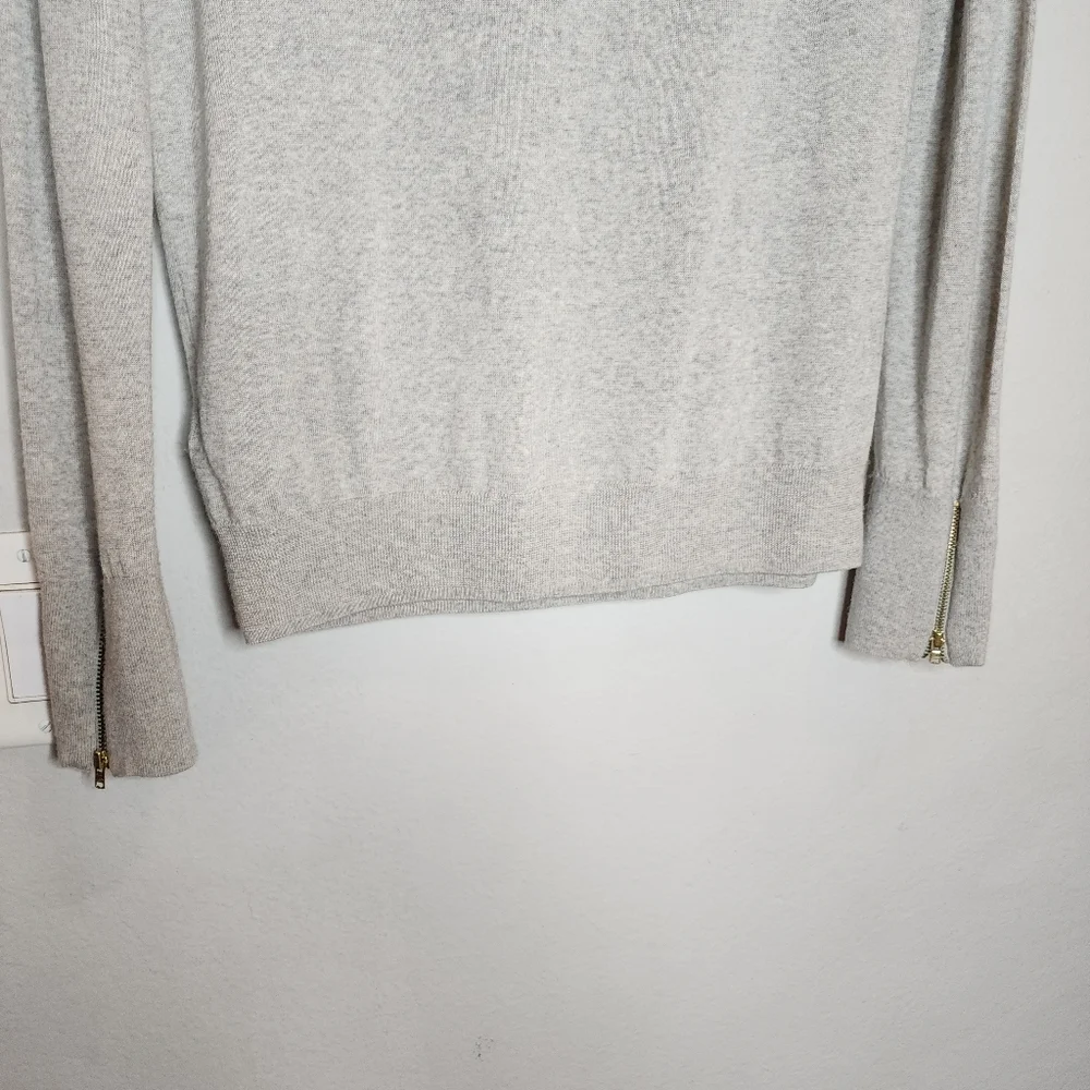 J. Crew Merino Wool Grey Turtleneck Ruffle Sweater Zip‎ Cuffs Size Medium